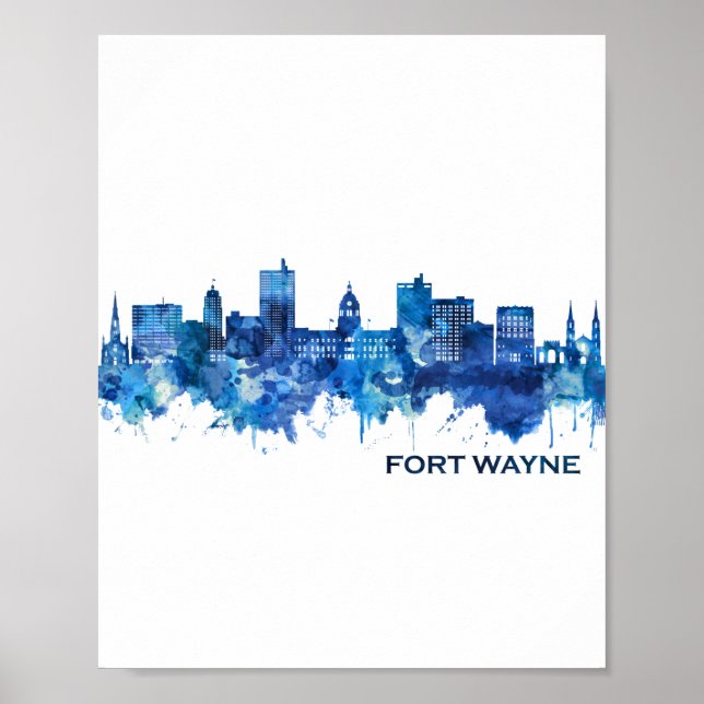 Poster Fort Wayne Indiana Skyline Blue (Frente)