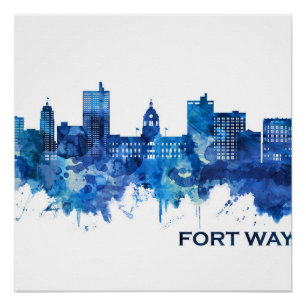 Póster Fort Wayne Indiana Skyline Blue