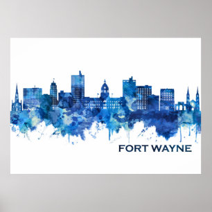 Poster Fort Wayne Indiana Skyline Blue