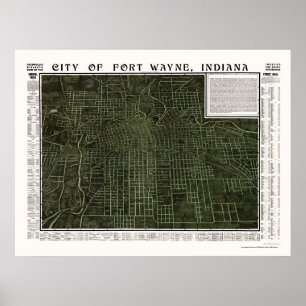 Póster Fort Wayne, no mapa panorâmico - 1907