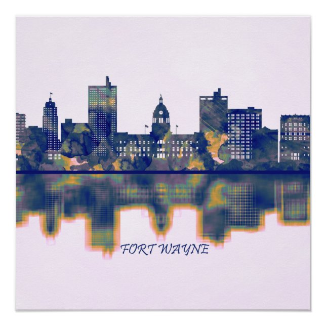Póster Fort Wayne Skyline (Frente)