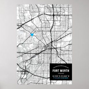 Poster Fort Wort, Texas City Map + Mark Your Location