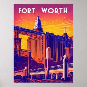 Poster Fort Worth, Cidade em Cores Vibrantes, Viagem
