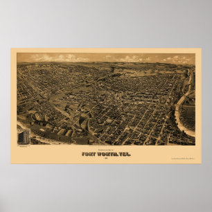Póster Fort Worth, mapa panorâmico de TX - 1891