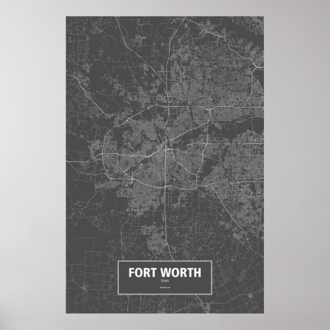 Poster Fort Worth, Texas (branco no preto) (Frente)