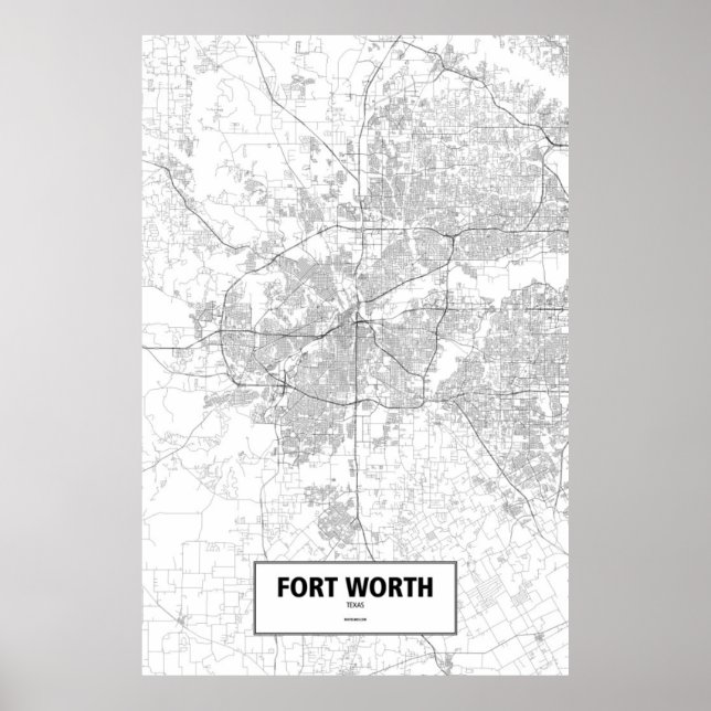 Póster Fort Worth, Texas (preto em branco) (Frente)