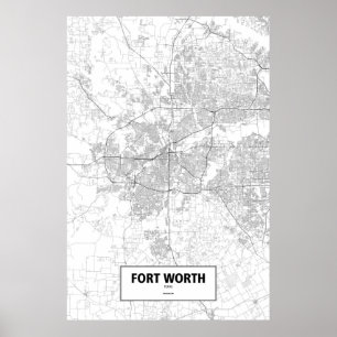 Póster Fort Worth, Texas (preto no branco)