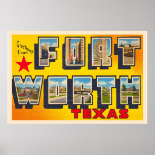 Poster Fort Worth Texas TX Vintage - Letra grande postal