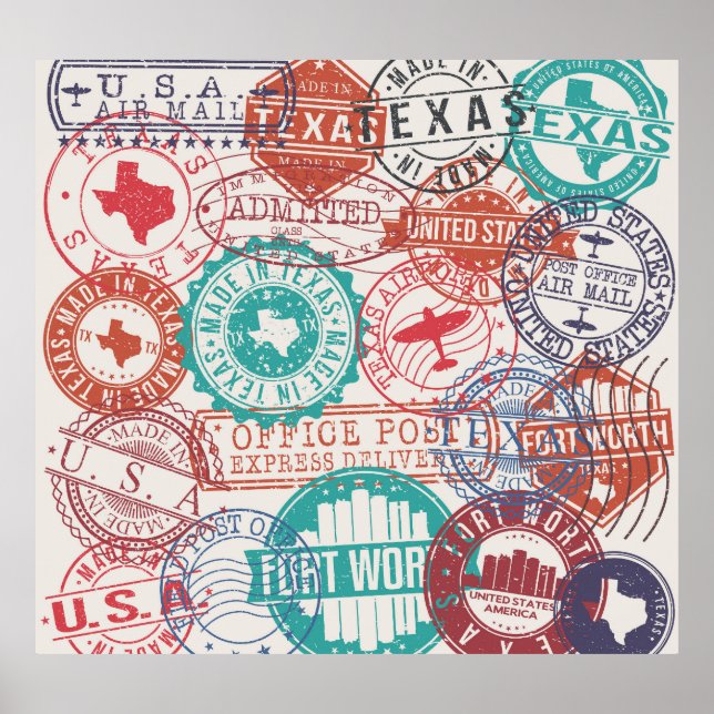 Poster Fort Worth Texas: viagem carimbos. (Frente)