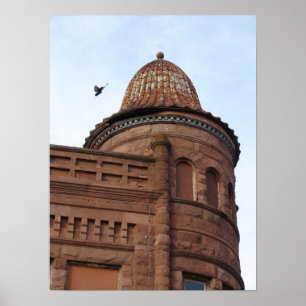 Póster Forte Madison, construção de Iowa e pombo