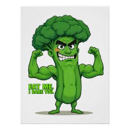 Póster Forte Veggies Club-Flexível Brócolis Funny Cartoon
