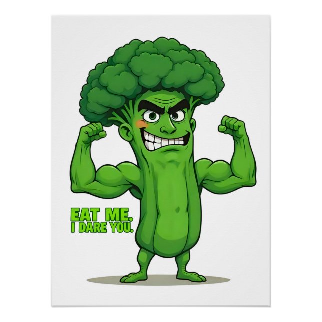 Póster Forte Veggies Club-Flexível Brócolis Funny Cartoon (Frente)