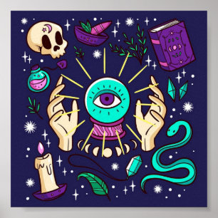 Poster Fortune Teller Mystical Gypsy Crystal Ball Purple