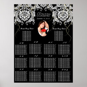Póster Foto: Black White Damask 140 + Seating Chart (Dama