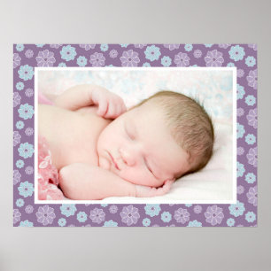 Poster Foto bonito Lilac Purple e Blue Floral Personaliza