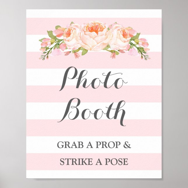Poster Foto Booth - Flores Cor-de-Rosa Sinais de Casament (Frente)