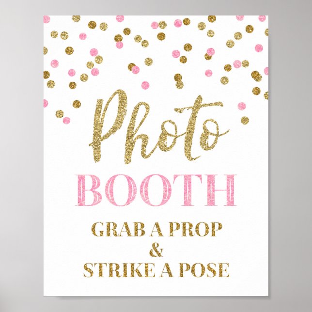 Póster Foto Booth Sinal de Casamento Rosa Dourada Confett (Frente)