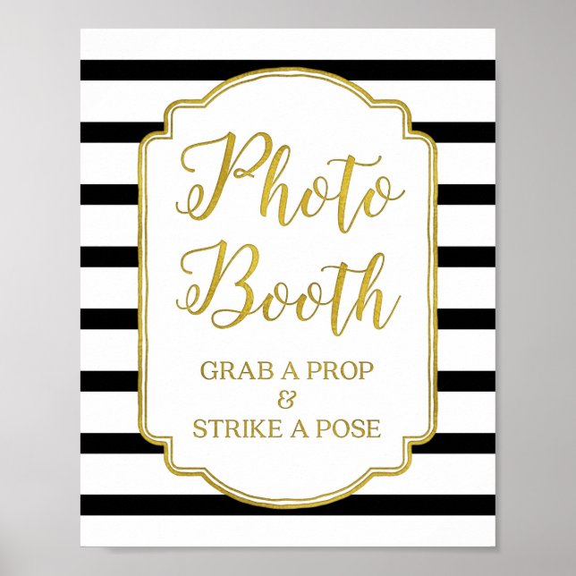 Póster Foto Booth Sinal Dourado Black White Strips (Frente)