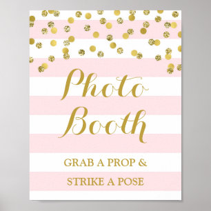 Póster Foto Booth Sinal Rosa Strike Dourado Confetti