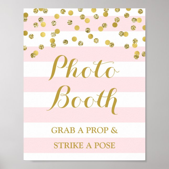 Póster Foto Booth Sinal Rosa Strike Dourado Confetti (Frente)
