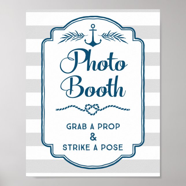Póster Foto: Booth Wedding Sign Blue NMaritime Strips (Frente)