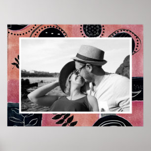 Poster Foto Botânica Abstrata Moderna Rosa e Preta