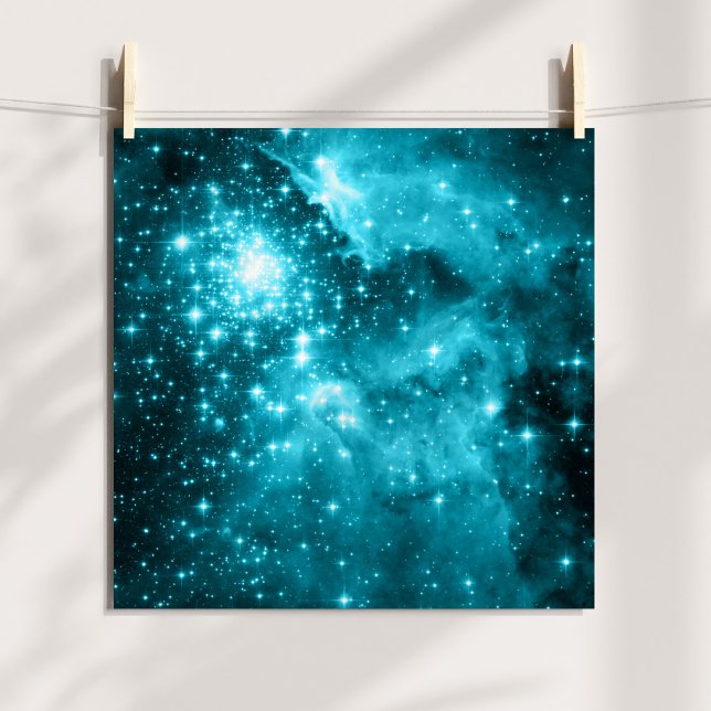 Póster Foto Celestial Tinta Aqua Stars (Aqua Stars Tinted Celestial Photo Poster)