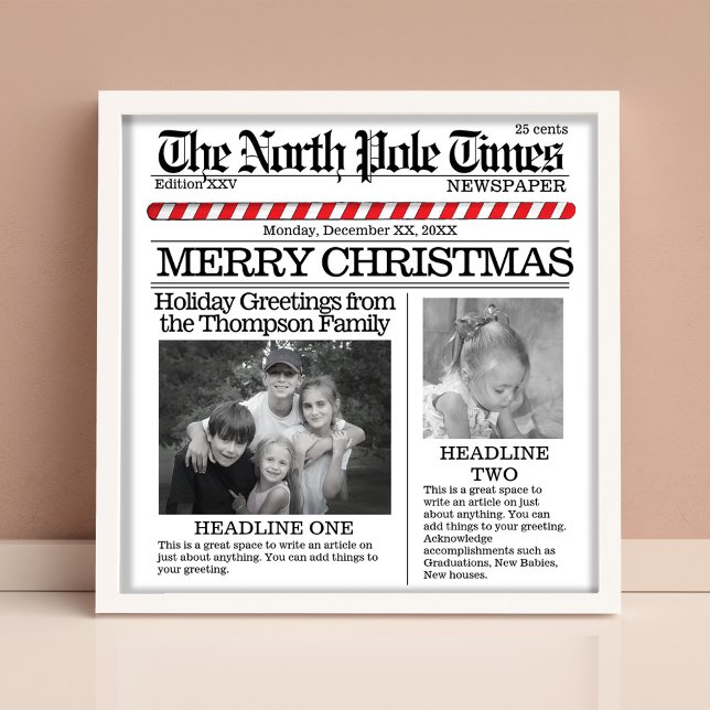 Póster Foto Colagem Papais noeis de Natal Feliz Natal (Christmas whimsical newspaper typography photo poster. )