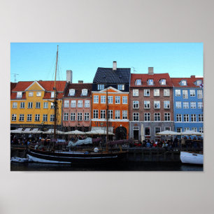 Poster Foto Colorida do Canal Boats House de Copenhagen N