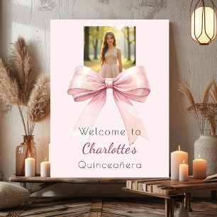 Poster Foto com laço rosa Quinceanera boas-vindas
