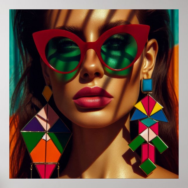 Poster Foto criativa de moda. Mulher com brincos (Frente)