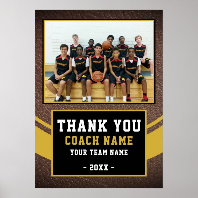 Poster Foto da Equipe Basquete Treinador Obrigado  (Frente)