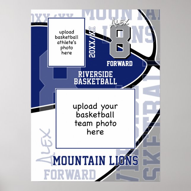 Poster foto da equipe da cinza azul da equipe de basquete (Frente)