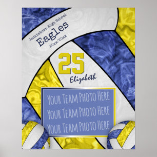 Poster foto da equipe de vôlei azul amarela
