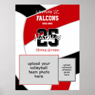 Poster foto da equipe de vôlei vermelha preta