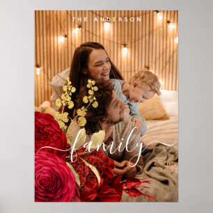 Poster Foto da família Elegant Burgundy Floral Script