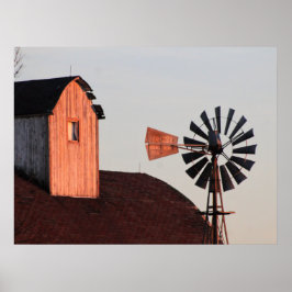 Poster Foto da fazenda russa do Red Barn & Windmill