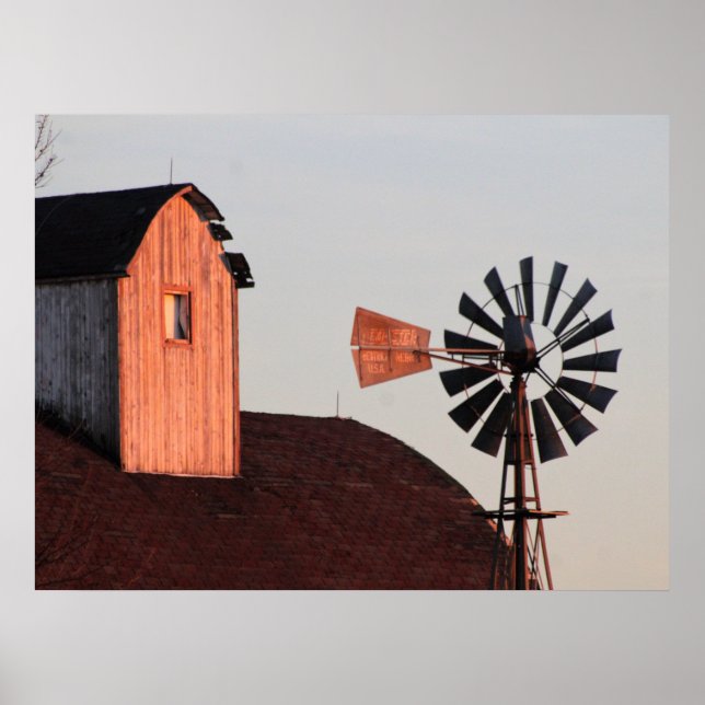 Poster Foto da fazenda russa do Red Barn & Windmill (Frente)