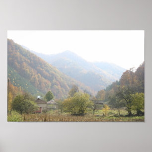 Póster Foto da montanha da vila do dia do outono do