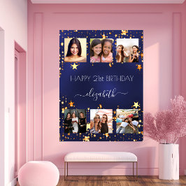 Poster Foto de aniversário Colagem marinho estrelas de ou