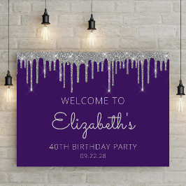 Poster Foto de aniversário de 40 anos do Glitter Purple S
