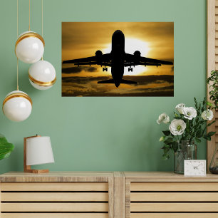 Póster Foto de Avião e Pôr do Sol Bonito, Aviação Diverti