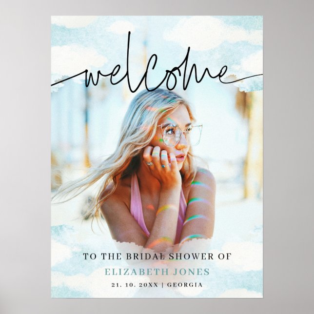 Poster Foto de boas-vindas do Chá de panela Azul e Branco (Frente)