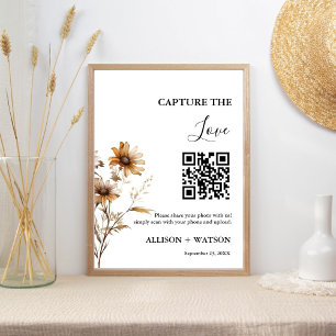 Poster Foto de casamento Boho Captura Amor QR code