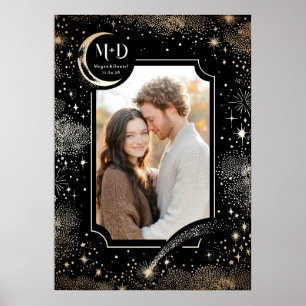 Poster Foto de casamento Celestial Preto Moderno Estrelas