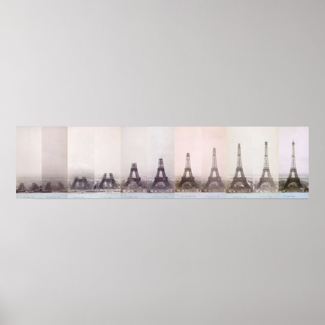 Poster Foto de construção da Torre Eiffel Vintage em Pari (Frente)
