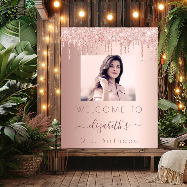 Poster Foto de festa de aniversário rosa dourado brilhant (Criador carregado)
