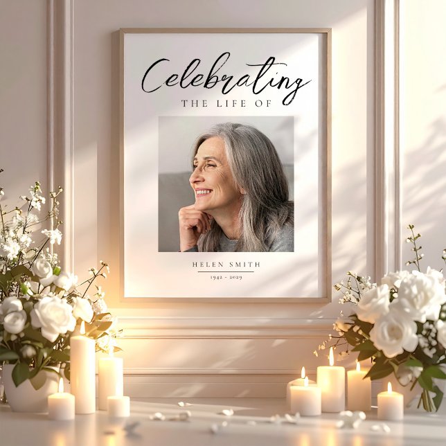 Poster Foto de Funeral Elegante | Celebração de Vida (Elegant Funeral Photo | Celebration of Life Poster)