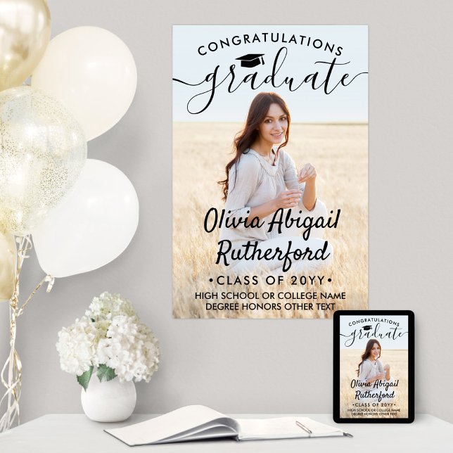 Poster Foto de Graduação Caligrafia Negra Moderna Elegant (Criador carregado)