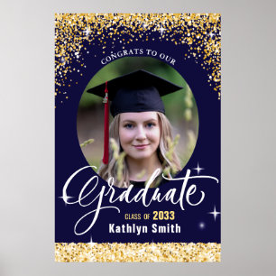 Poster Foto de Graduação de Espumantes Glitter Dourado El